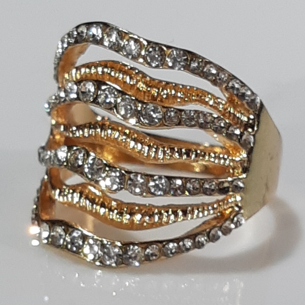 NEW Multi Band Gold Plated Layered Ring with CZ - Picture 2 of 7